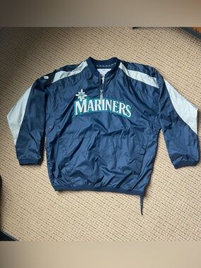 USED Vintage Majestic Seattle Mariners Kid’s Windbreaker Pullover Jacket Navy
